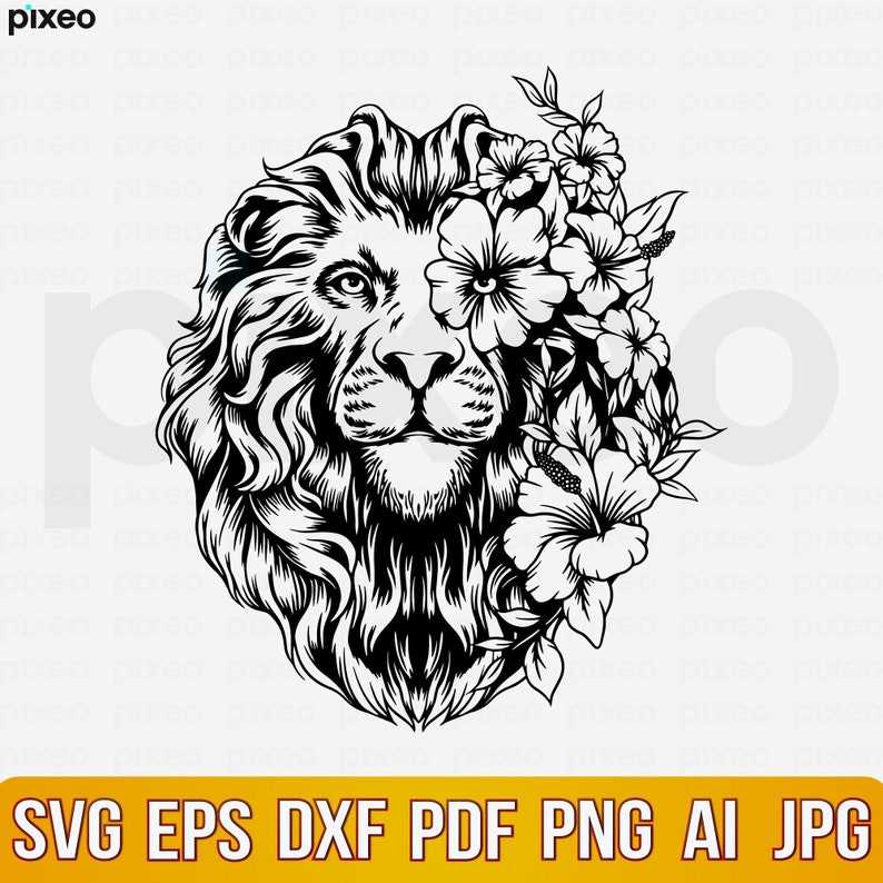 Lion With Flowers Svg Lion Svg Lion Flower Svg Lion Head Svg  Digital Download 