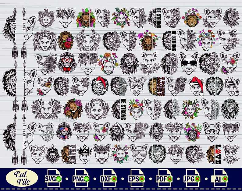 Lion Svg Lion With Flowers Svg King Lion Svg Half Lion Face Svg Lion Head Svg 