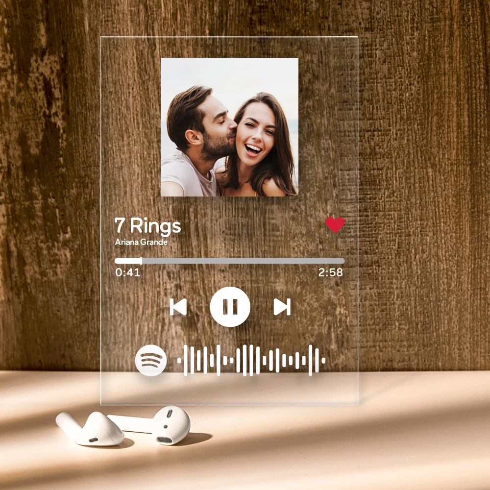 Spotify Art Glass Luz nocturna y llavero personalizados Foto Acrílico Canción Álbum Carátula Marco de placa de música personalizados Lámpara de música Letreros de placa Sala de bodas regalo 