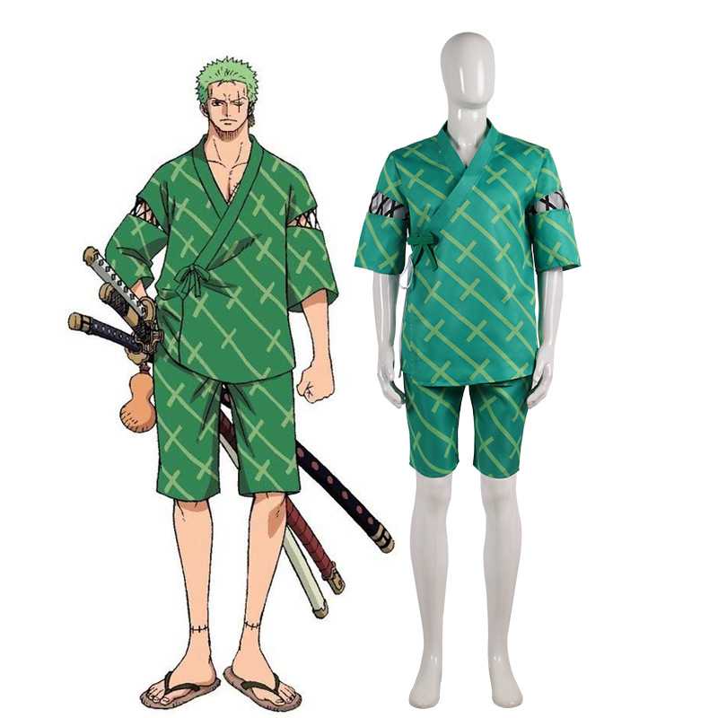 DONLIS Kimono Cosplay Roronoa Zoro,One Piece Costume personaggio anime, Costume cosplay anime di One Piece,Abito da vestire completo di  Halloween,Verde,S : : Giochi e giocattoli