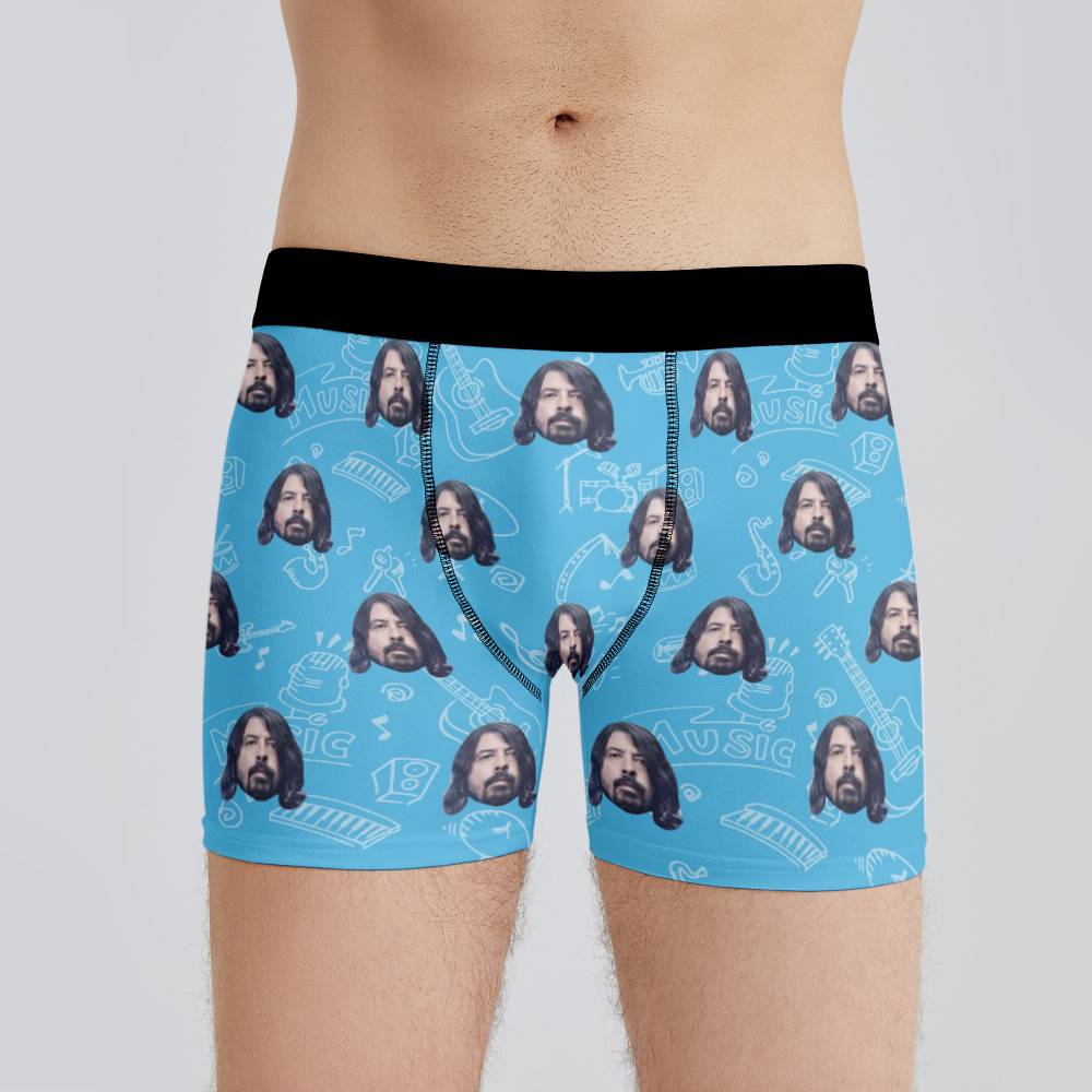 Hole Boxers Custom Photo Boxers Men's Underwear Musical Instruments Pattern  Boxers Blue