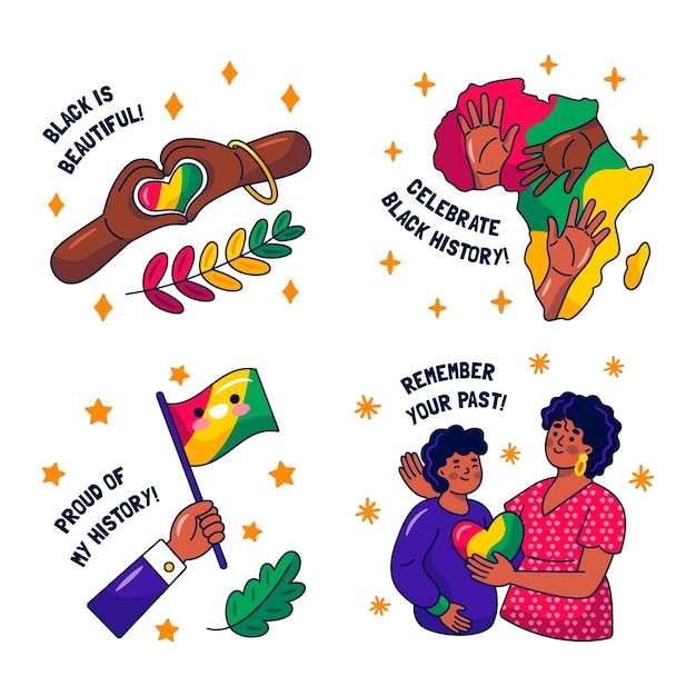 Juneteenth Svg Free, Free Vector Kawaii Black History Month Stickers Collection#1