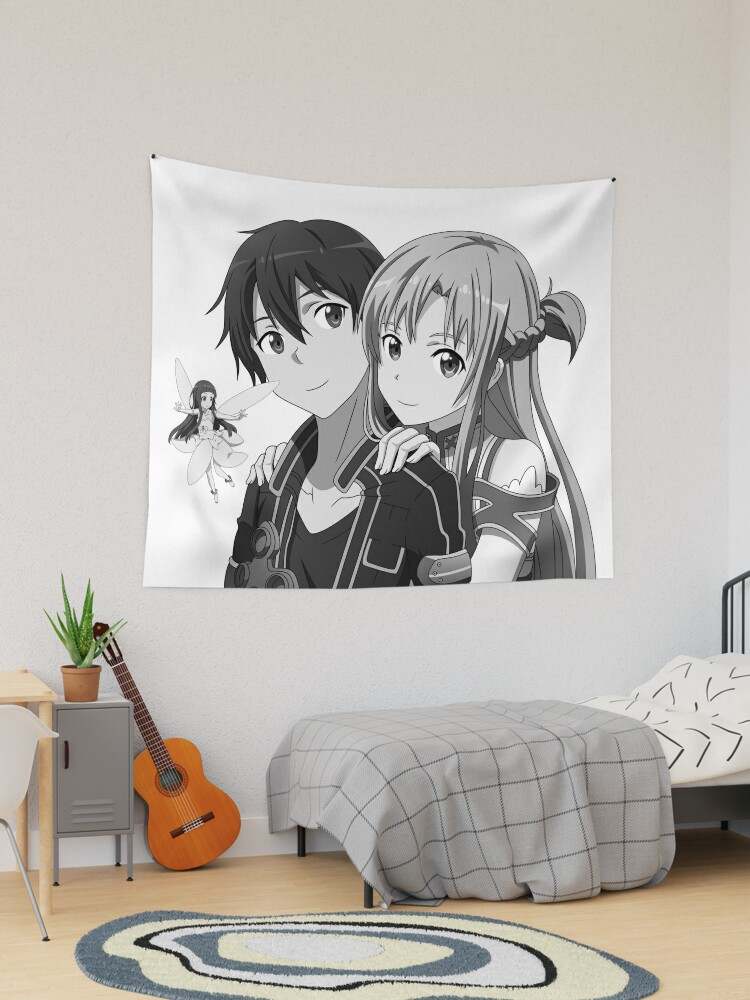 Black and 2024 white anime tapestry