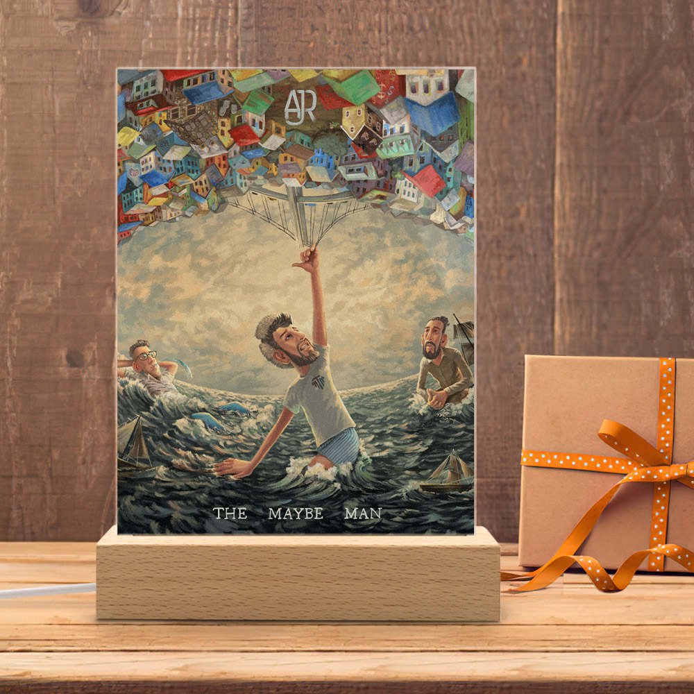 AJR Lamp Classic Celebrity Night Light The Maybe Man by AJR Lamp with Wooden Base