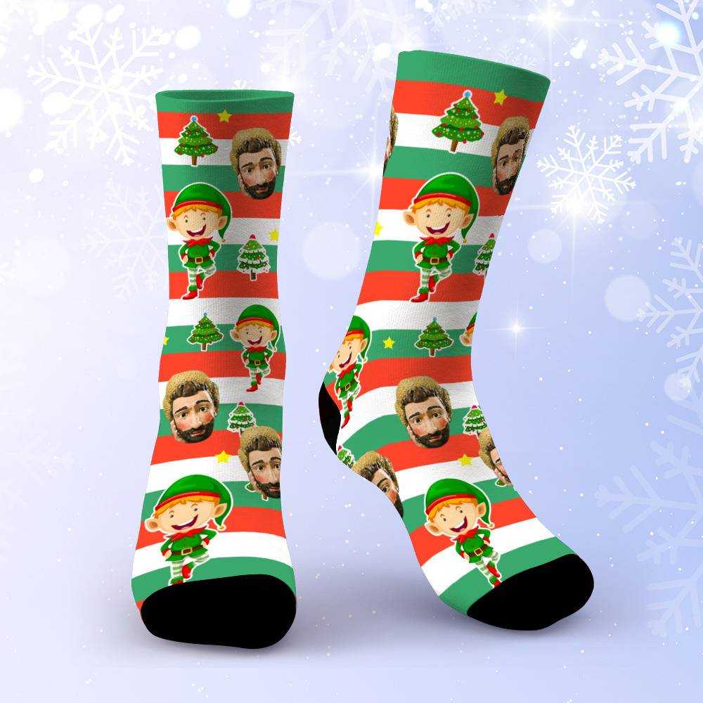 Ajr Socks Custom Photo Socks Christmas Socks Santa Elf Stripe Socks