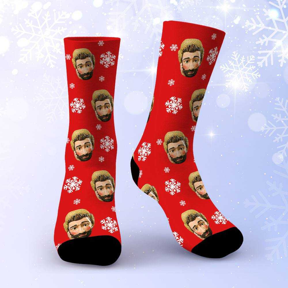 Ajr Socks Custom Photo Socks Red Christmas Socks Snowflake