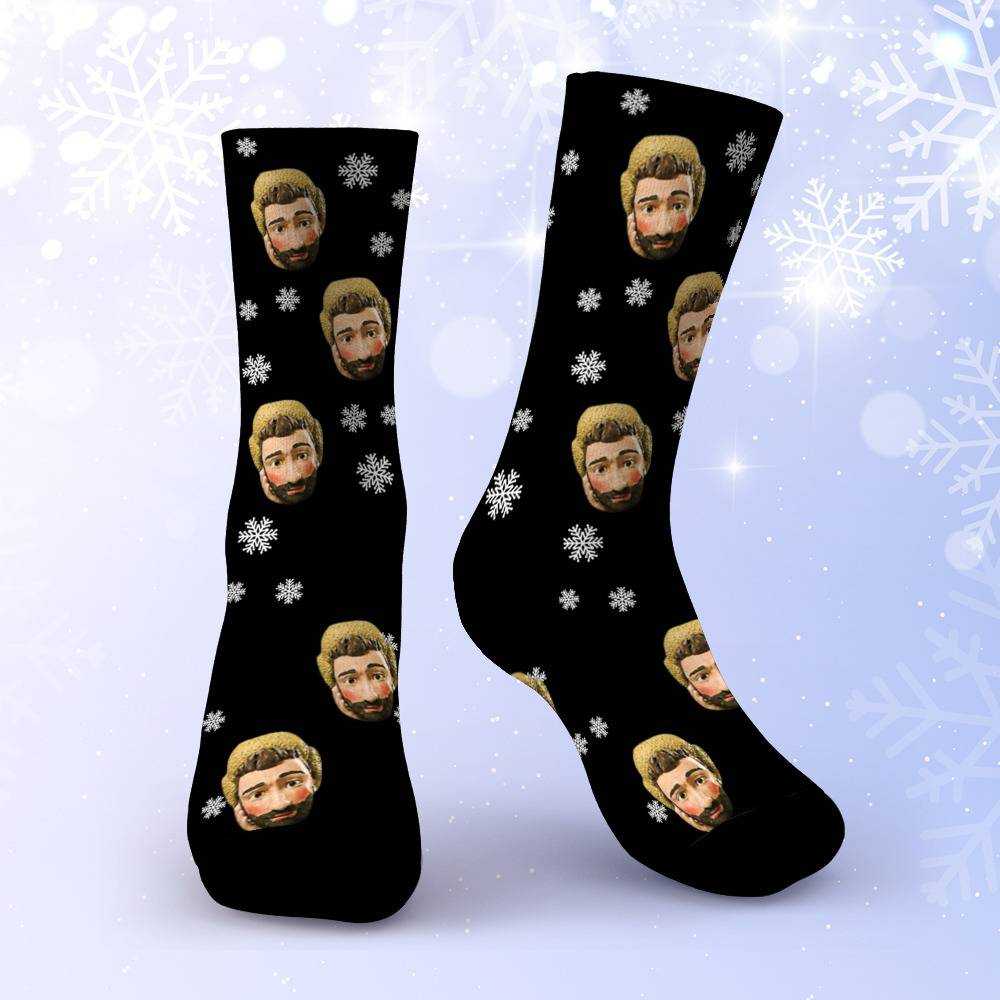 Ajr Socks Custom Photo Socks Black Christmas Socks Snowflake