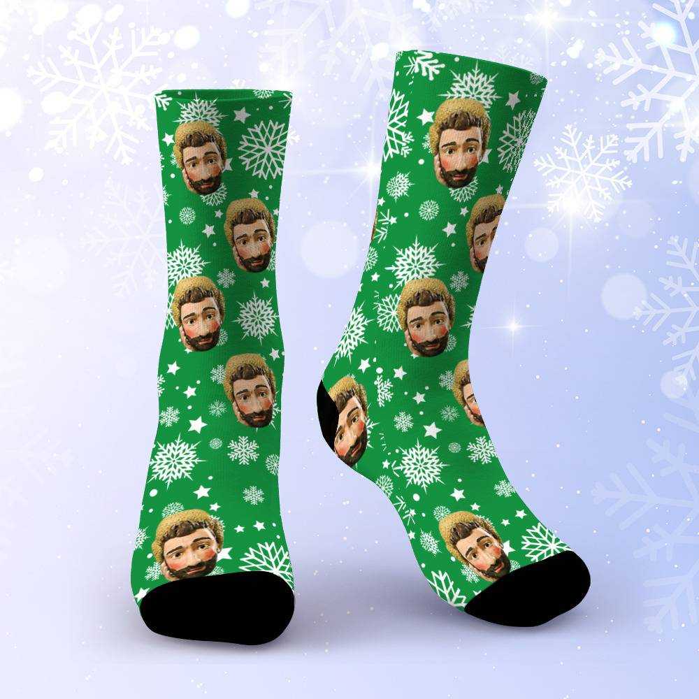 Ajr Socks Custom Photo Socks Green Christmas Socks Snowflake