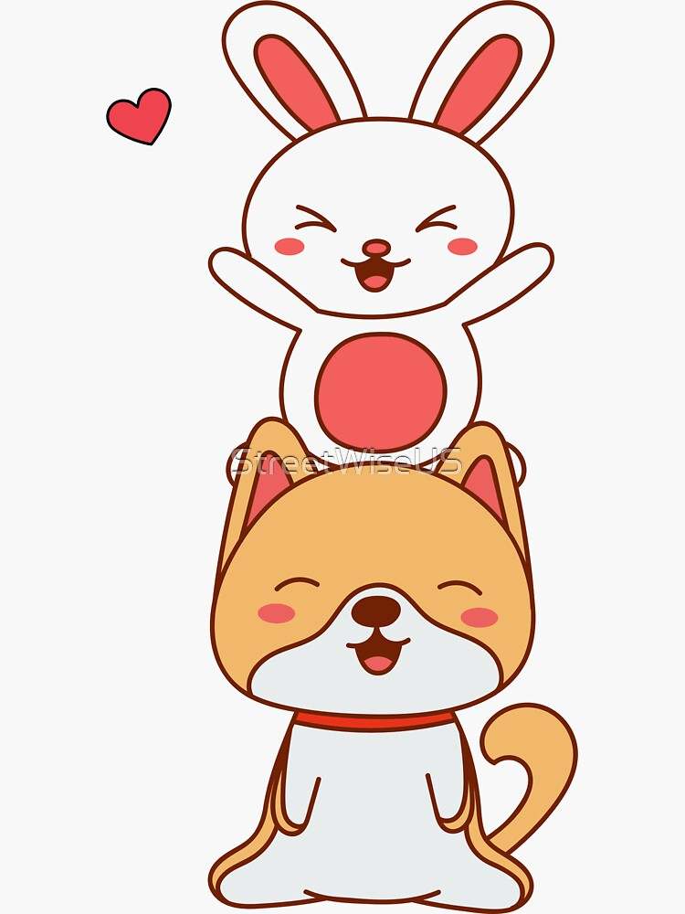 Kawaii Korean Cute Little Dog And Bunny Aesthetic Sticker is a ...