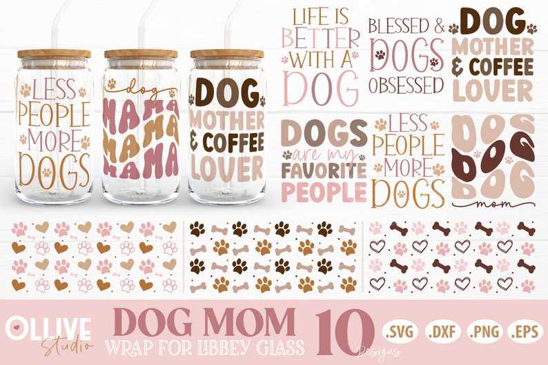 Dog MOM or Dog DAD 16oz Clear Glass Cup with Bamboo Lid, Jar Can