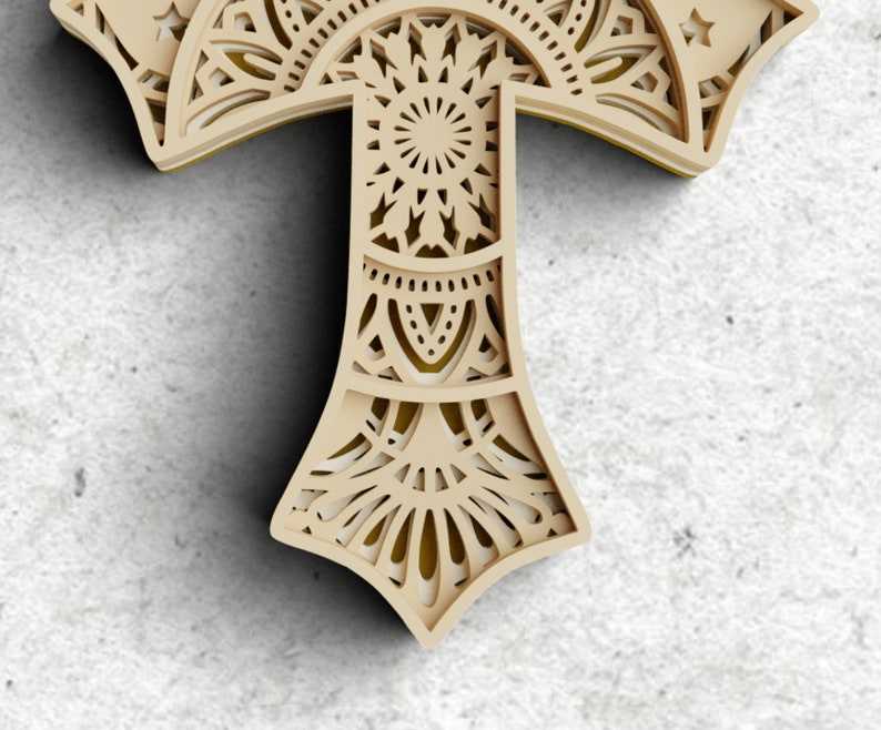 Cross Layered SVG DXF 4 Layers - Faith Cross Svg - 3D Mandala Svg - Christian Svg files for Cricut#4