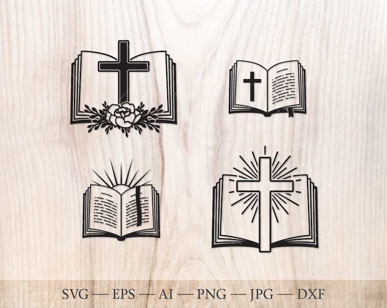 Open Bible SVG, Cross SVG. Religious Faith svg. Christian clipart. Spiritual Christian SVG#1