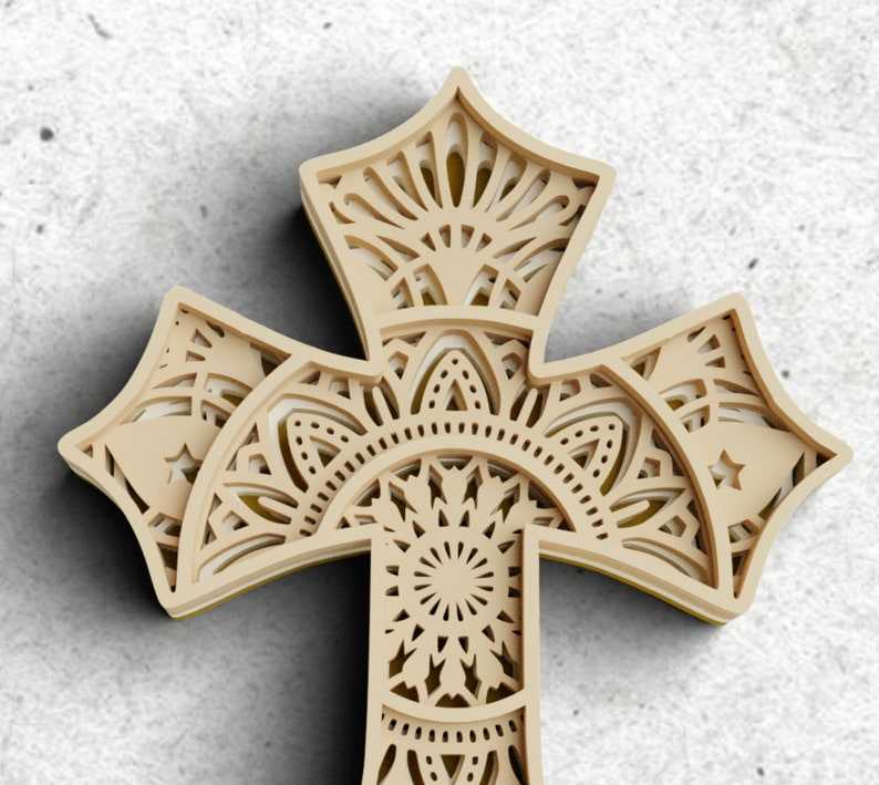 Cross Layered SVG DXF 4 Layers - Faith Cross Svg - 3D Mandala Svg - Christian Svg files for Cricut#3