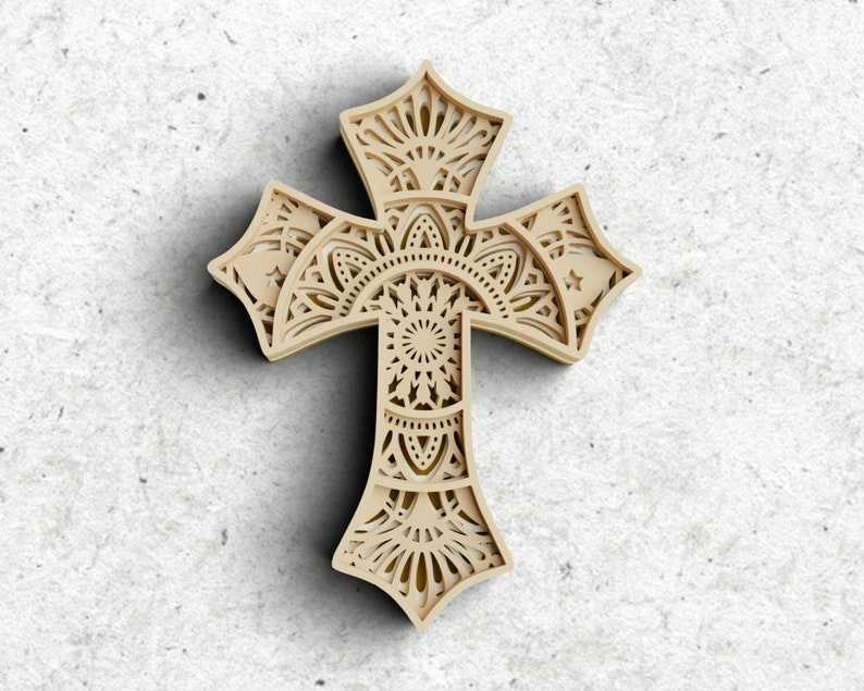 Cross Layered SVG DXF 4 Layers - Faith Cross Svg - 3D Mandala Svg - Christian Svg files for Cricut#1