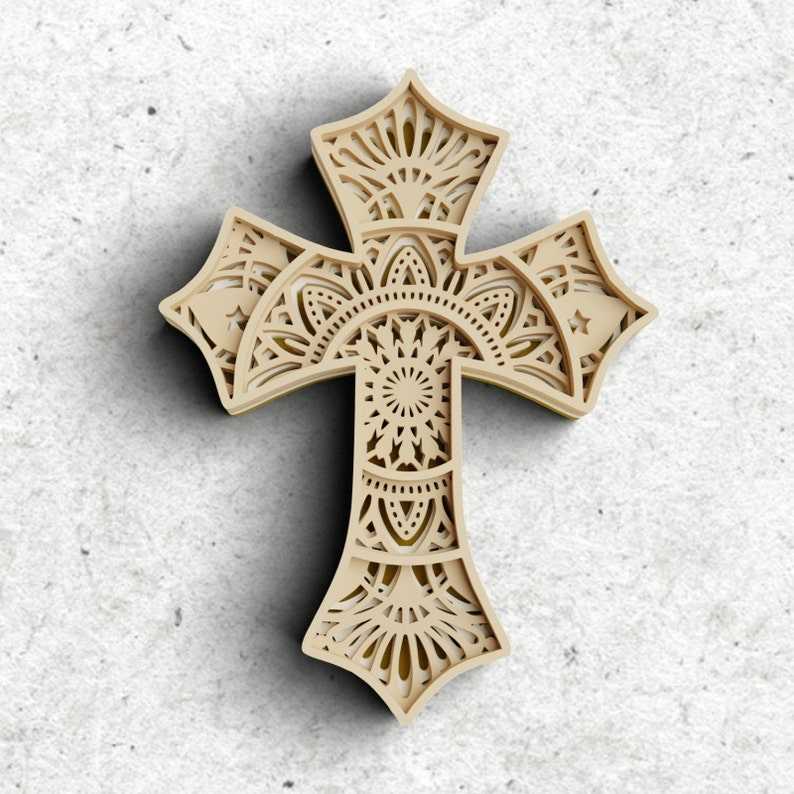 Cross Layered SVG DXF 4 Layers - Faith Cross Svg - 3D Mandala Svg - Christian Svg files for Cricut#2