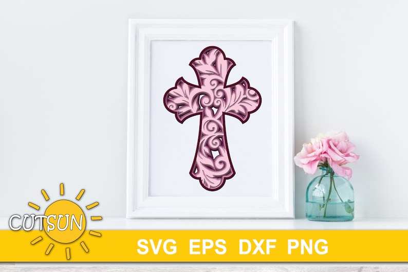 3D Layered Cross SVG Multilayered Cross Floral SVG#1