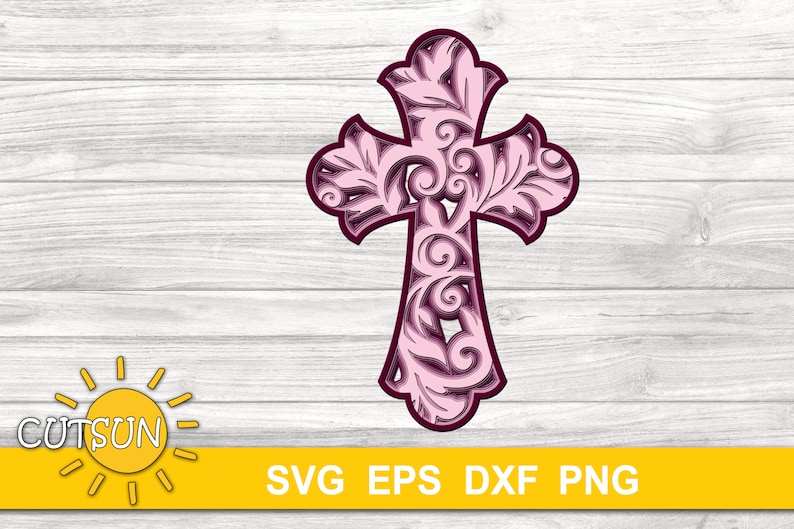 3D Layered Cross SVG Multilayered Cross Floral SVG#2