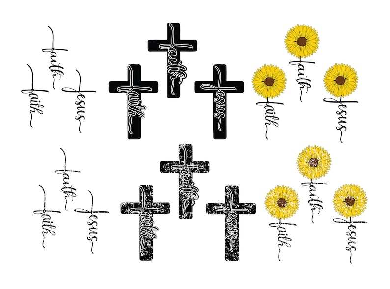 FAITH CROSS SVG, Distressed Faith Cross Svg, Faith Sunflower Cross Svg, Faith Cross Clipart#1