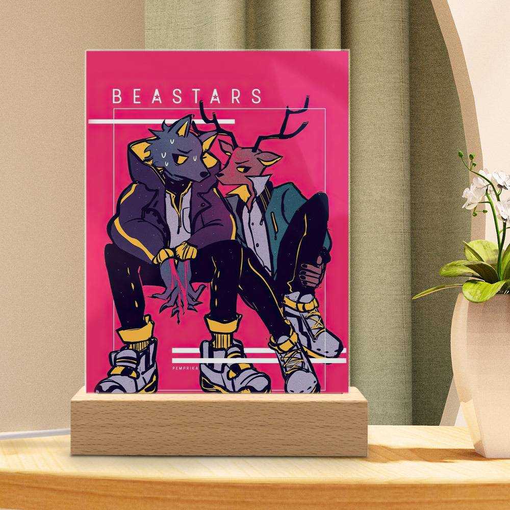 Beastars Lamp Legoshi and Louis by Beastars Lamp with Wooden Base