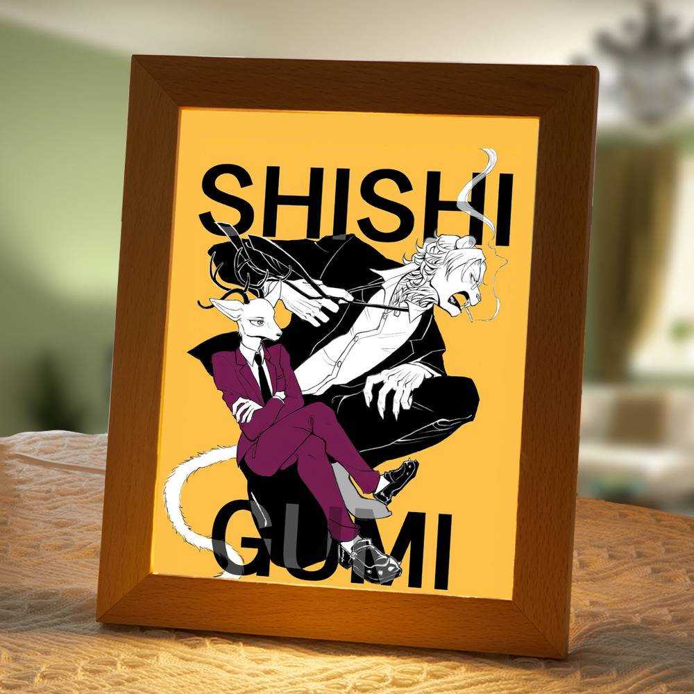 Beastars Lamp Classic Night Light Louis and Ibuki by Beastars Lamp with Wooden Frame