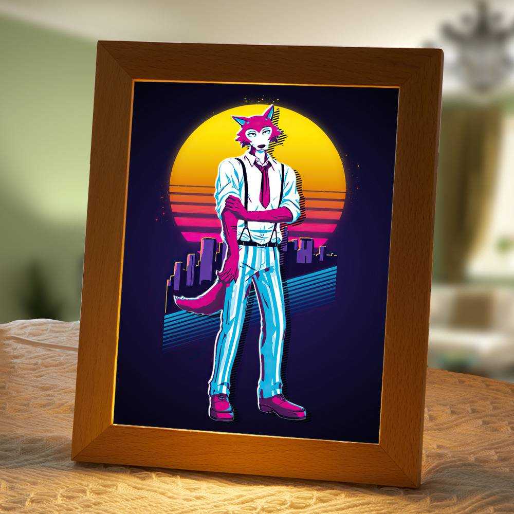 Beastars Lamp Classic Night Light Legoshi 80s retro by Beastars Lamp with Wooden Frame