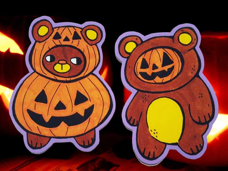 Halloween Costume Friends Bear And Pumpkin Sticker is the best way to keep  your and your friend's friendship.