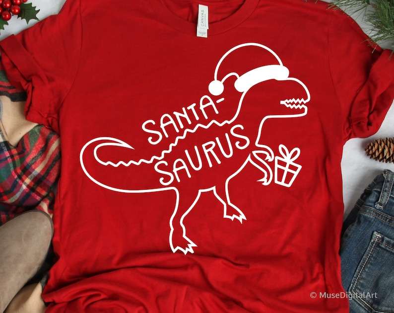 Santa Hat Svg, Christmas T-Rex Svg | Santa Dinosaur Svg | Santa Hat Svg File for Cricut#1