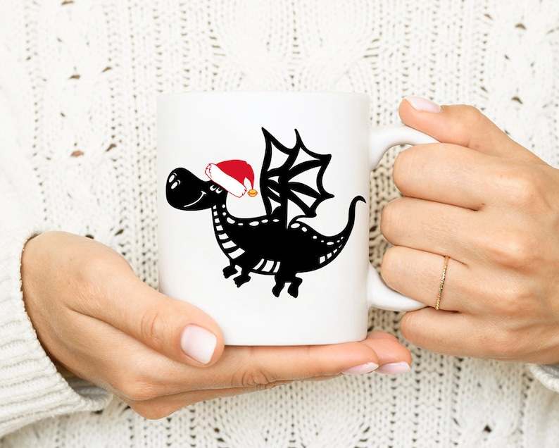 Cute Santa Hat Svg, Cute Dragon in Santa Hat SVG | School Mascot Svg | Kids Svg Clipart#3