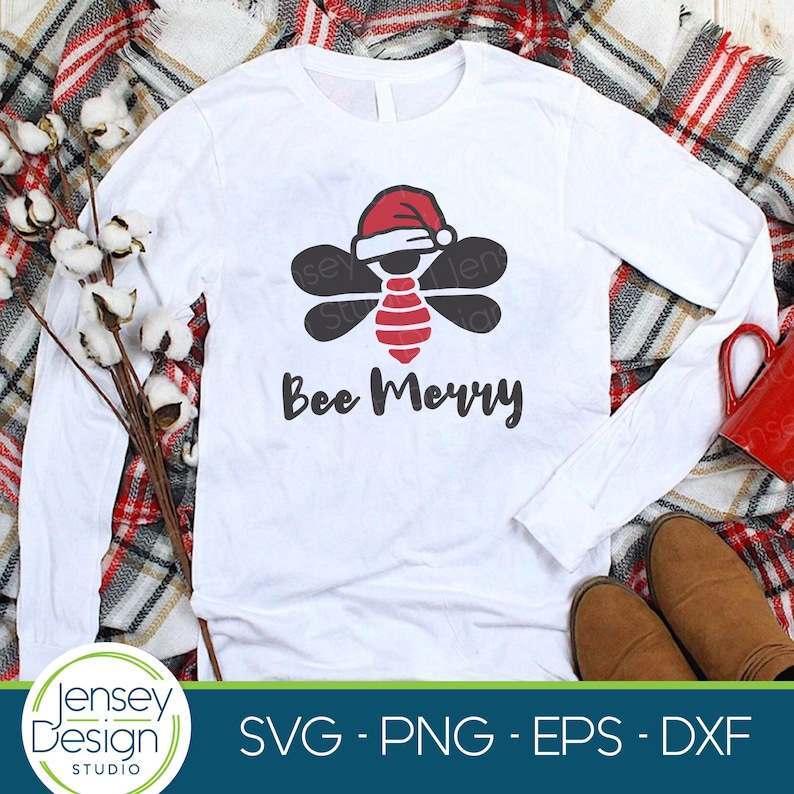 Cute Santa Hat Svg, Bee Merry svg | Cute Santa svg | Christmas Quote svg#2