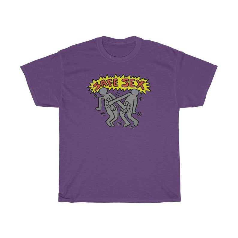 Keith Haring Shirt, Safe Sex T-Shirt Grey People Shirt#5