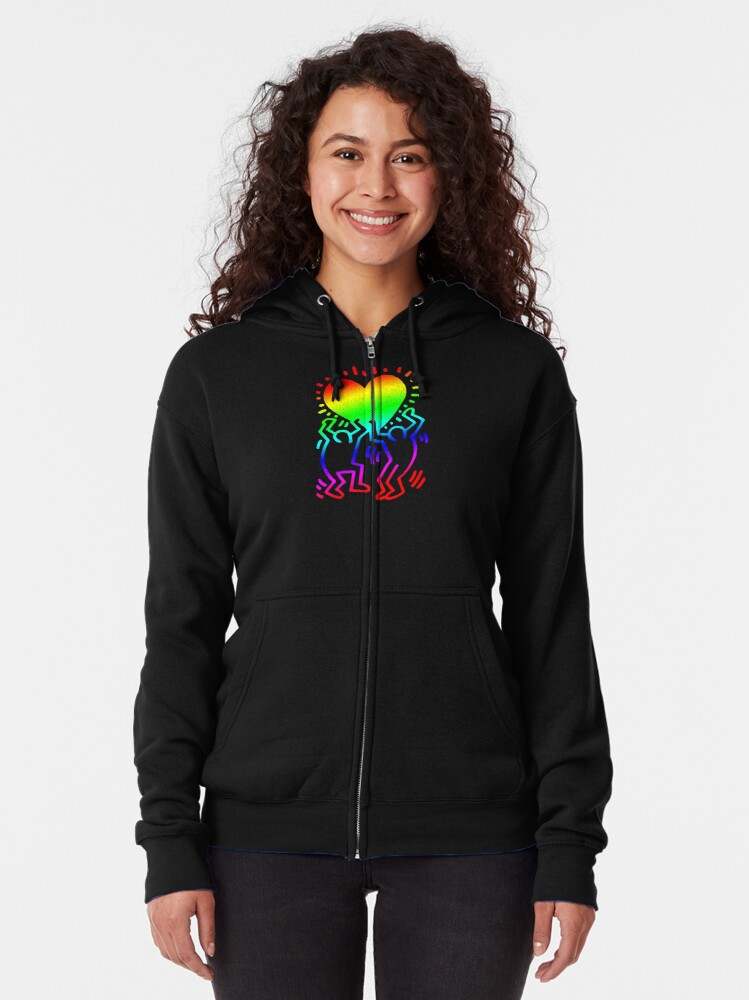 Keith Haring Hoodie, Keith Haring People Love Heart Zipped Hoodie#1