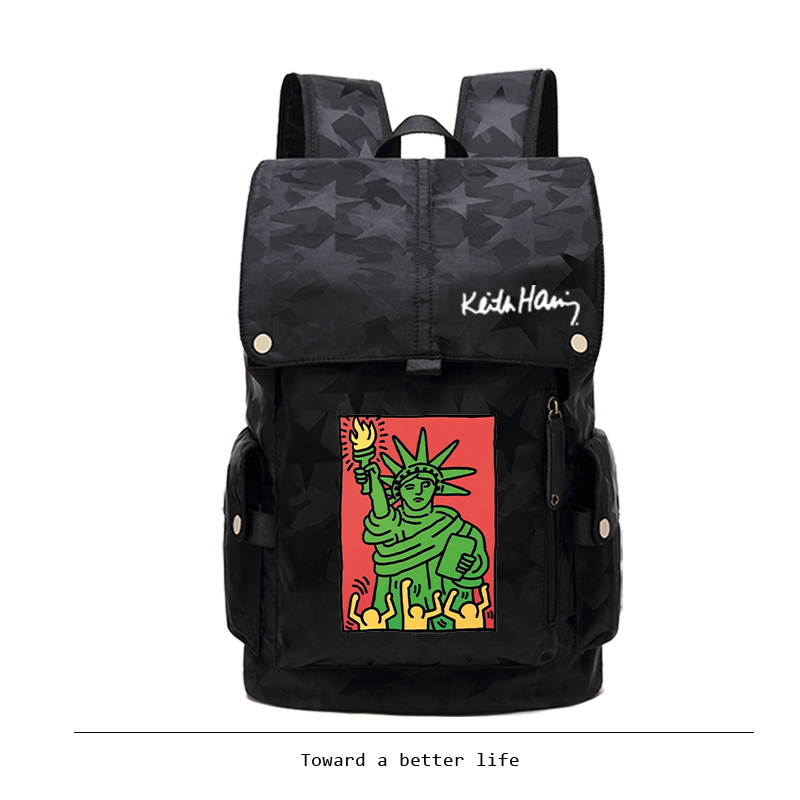Keith Haring Statue of Libert Camouflage Backpack Keith Haring Backpack#1