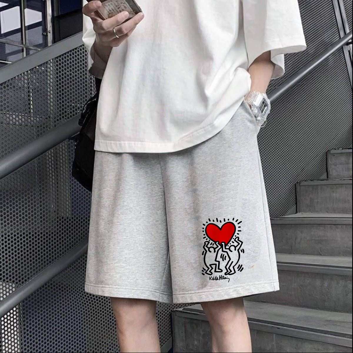 Keith Haring Holding Heart Art Work Shorts Keith Haring Shorts Comfortable and Stylish#2