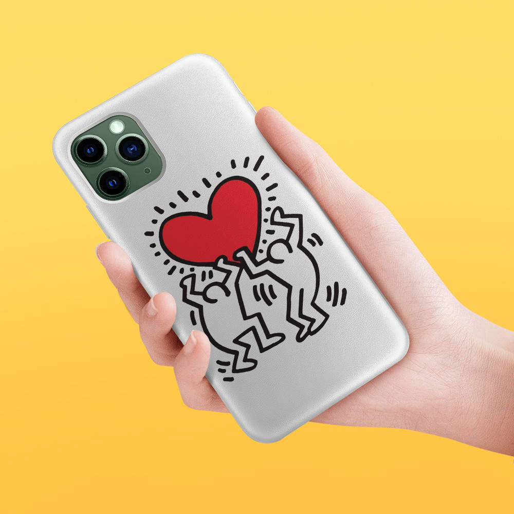 iphone 12 pro max holding heart keith haring phone case