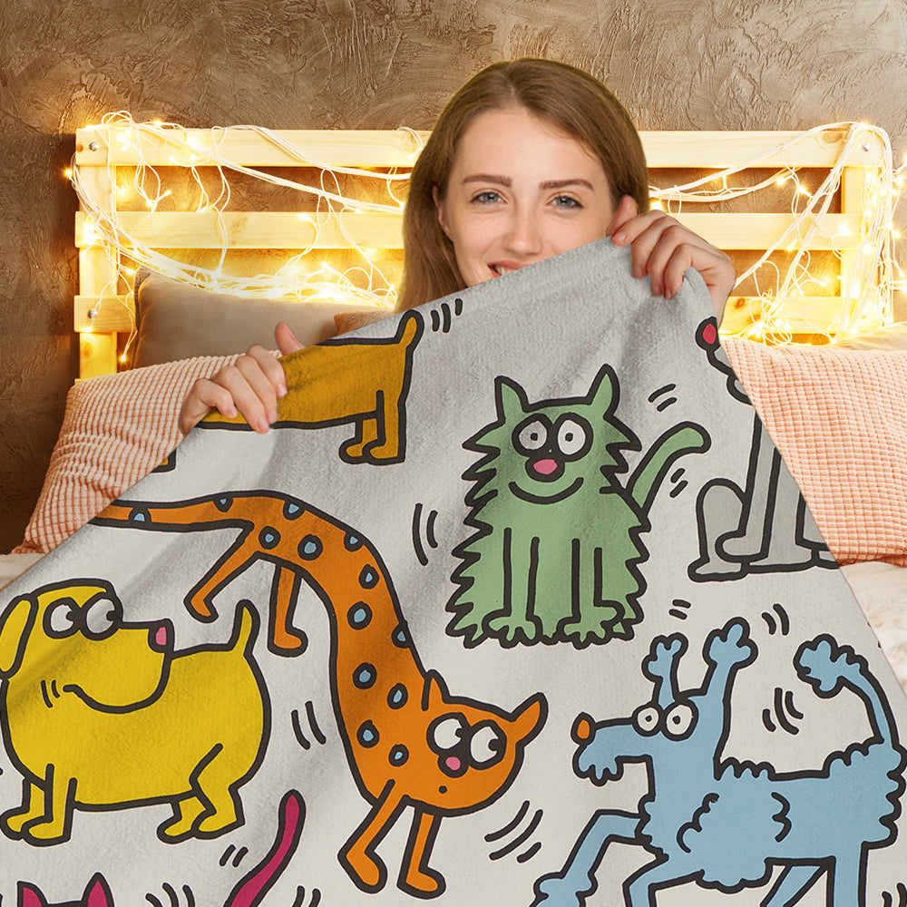 Keith Haring Graffiti WOVEN FRINGE BLANKET, JACQUARD WOVEN TAPESTRY, SOFA  THROW