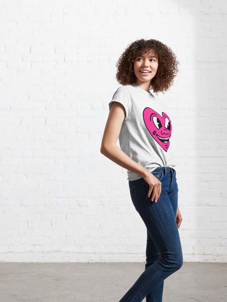 Keith Haring Smiling Heart Tee Shirt, Pink Laughing Heart T-Shirt#5