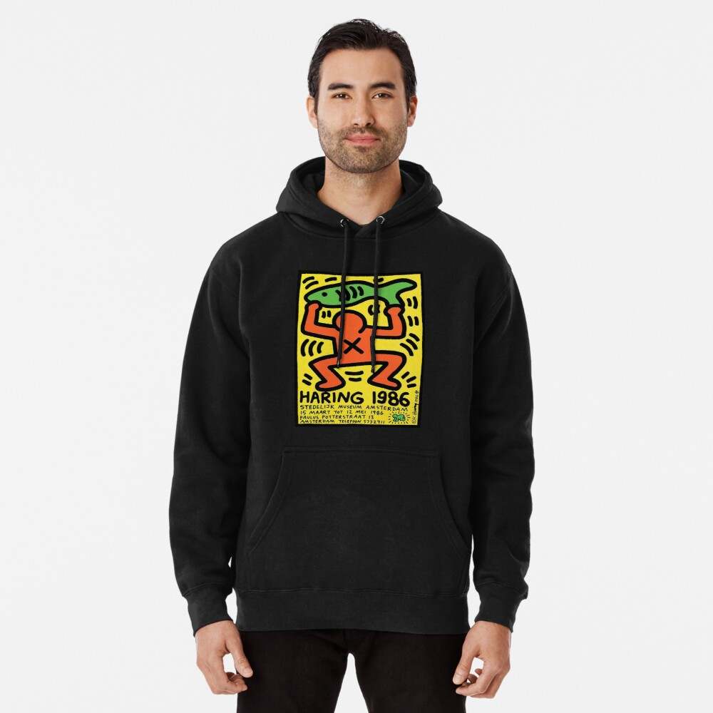 Keith Haring Hoodie, Fishing Haring 1986 Pullover Hoodie#3