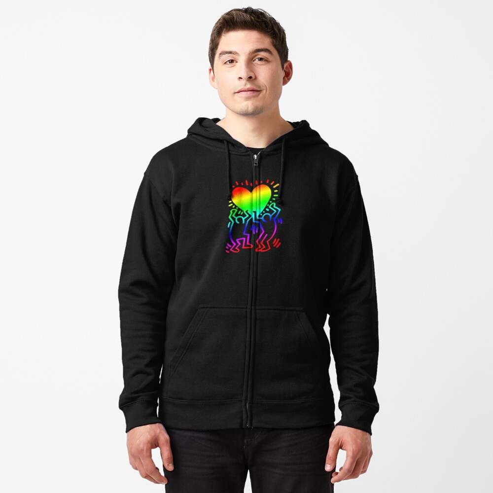 Keith Haring Hoodie, Keith Haring People Love Heart Zipped Hoodie#3