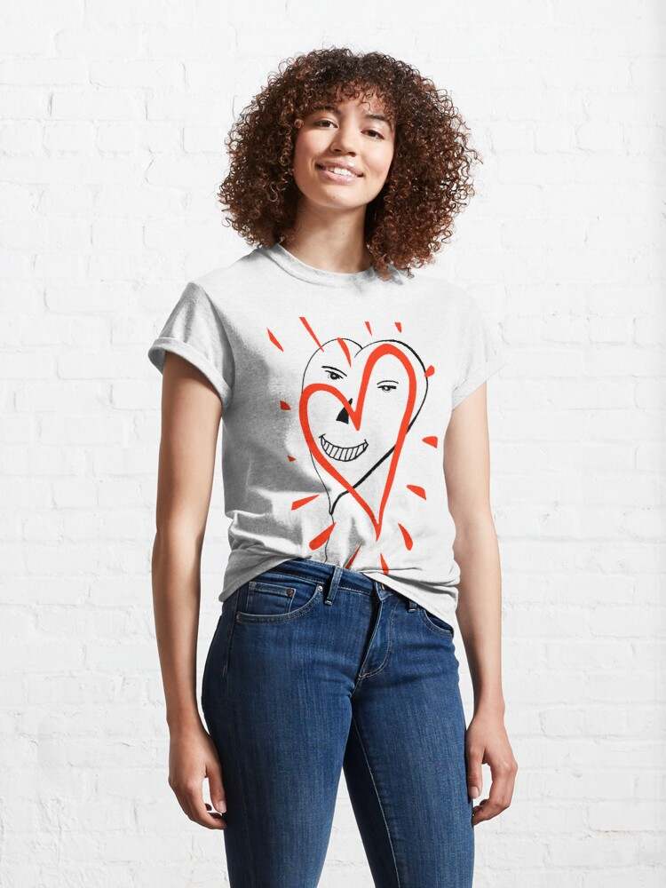 Keith Haring Smiling Heart Tee Shirt, Cool Guy Face With Heart T-Shirt#3
