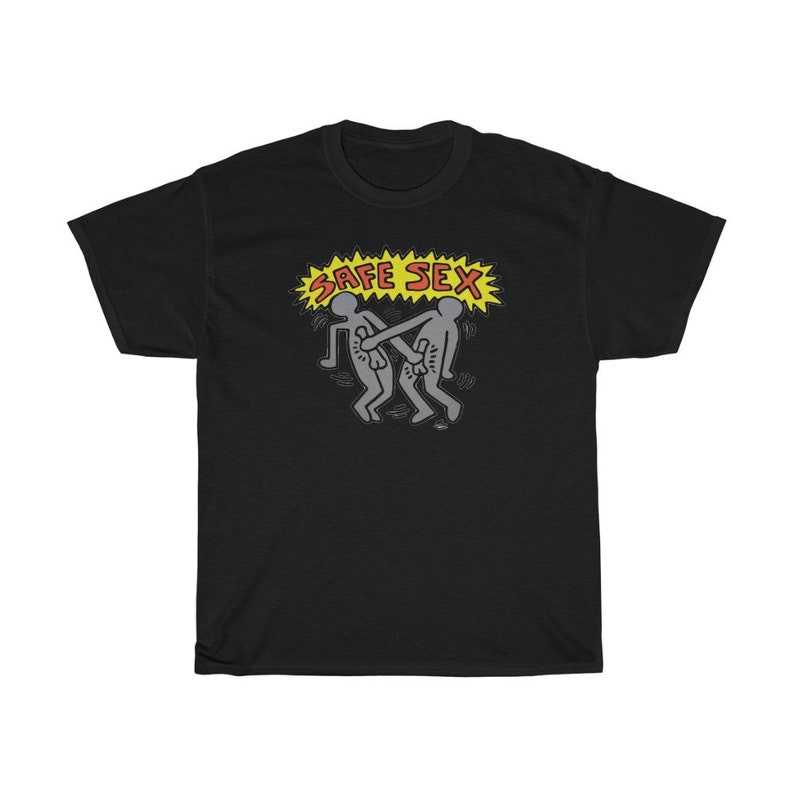 Keith Haring Shirt, Safe Sex T-Shirt Grey People Shirt#3