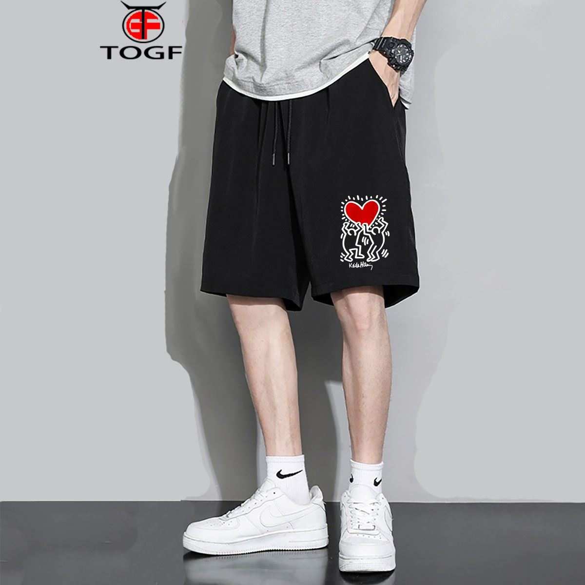 Keith Haring Holding Heart Art Work Shorts Keith Haring Shorts Comfortable and Stylish#1