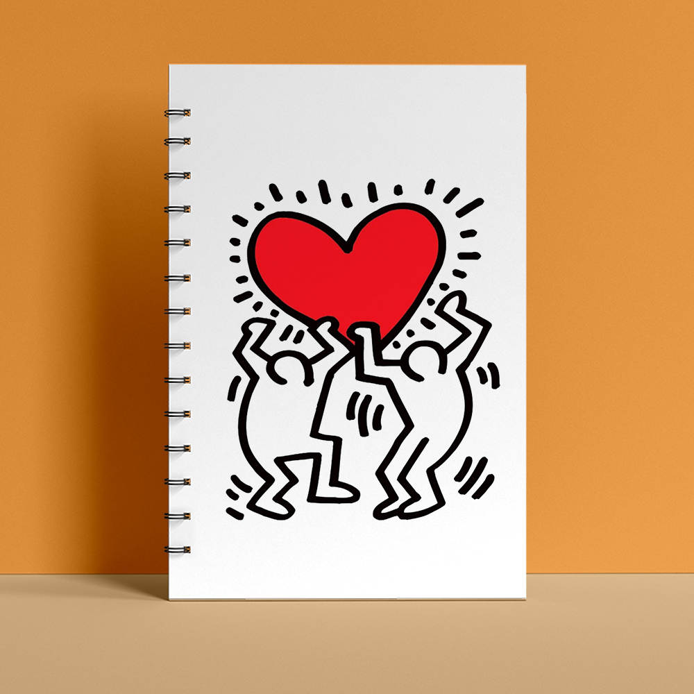 Keith Haring Spiral Bound Notebook Journal Diary Gift for Fans Holding Heart Notebook