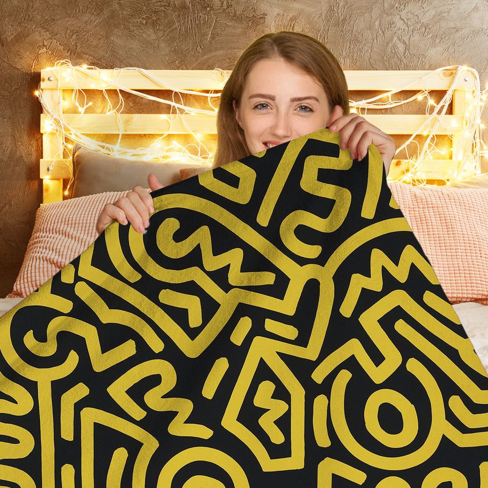 Personalized Keith Haring Blanket Psychedelic Yellow Blanket keith