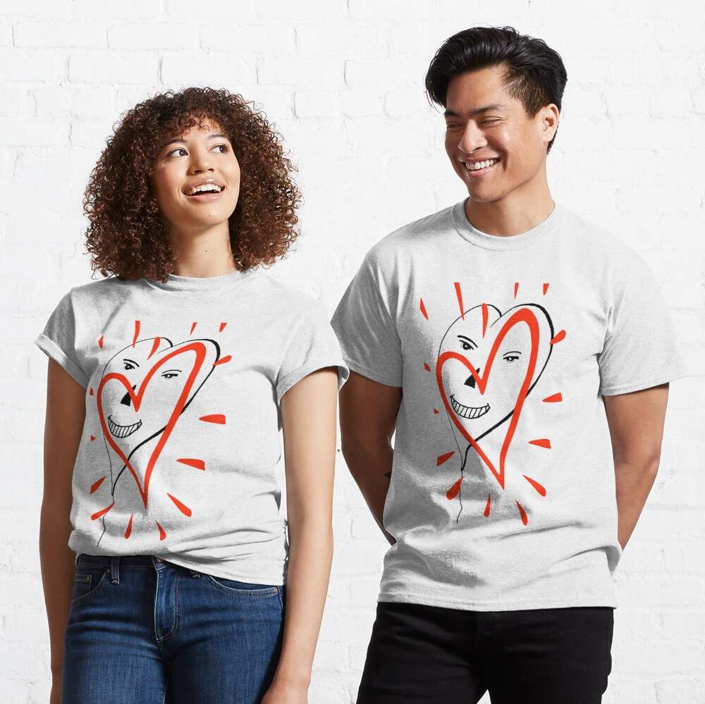 Keith Haring Smiling Heart Tee Shirt, Cool Guy Face With Heart T-Shirt#1
