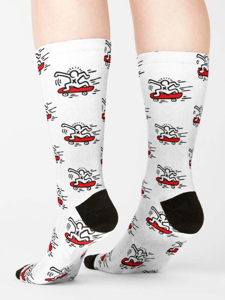 Keith Haring Socks, Lets Go Skateboard Socks#4