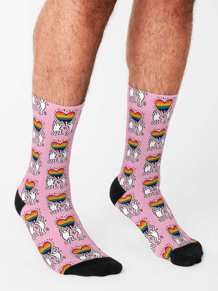 Keith Haring Socks, Two Pink Wall Socks#3