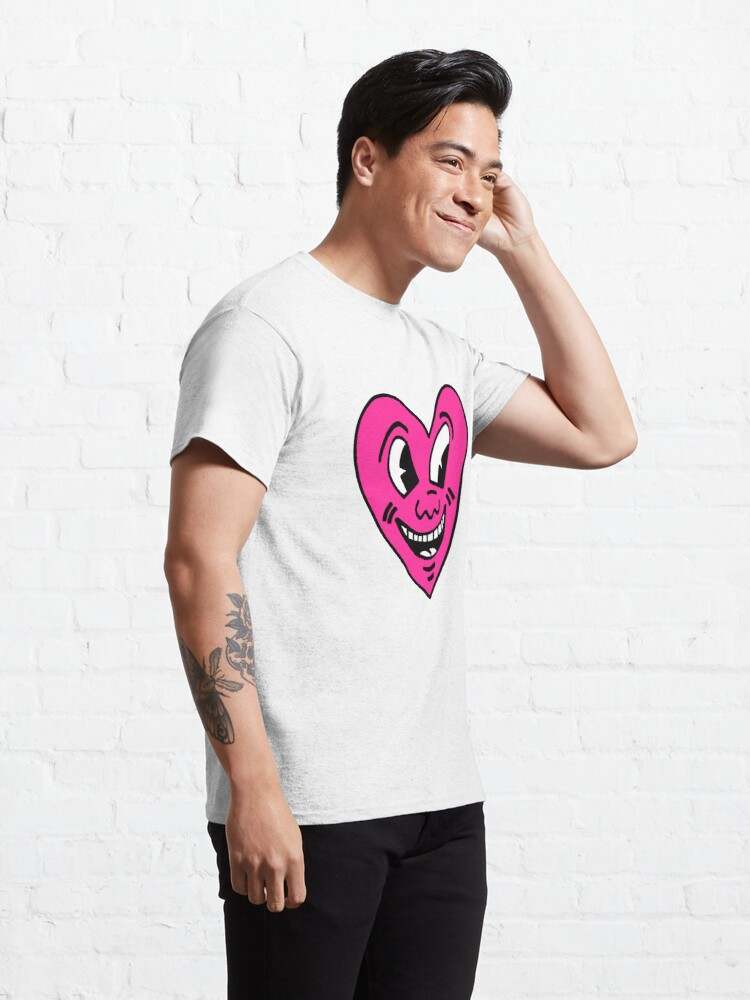 Keith Haring Smiling Heart Tee Shirt, Pink Laughing Heart T-Shirt#4