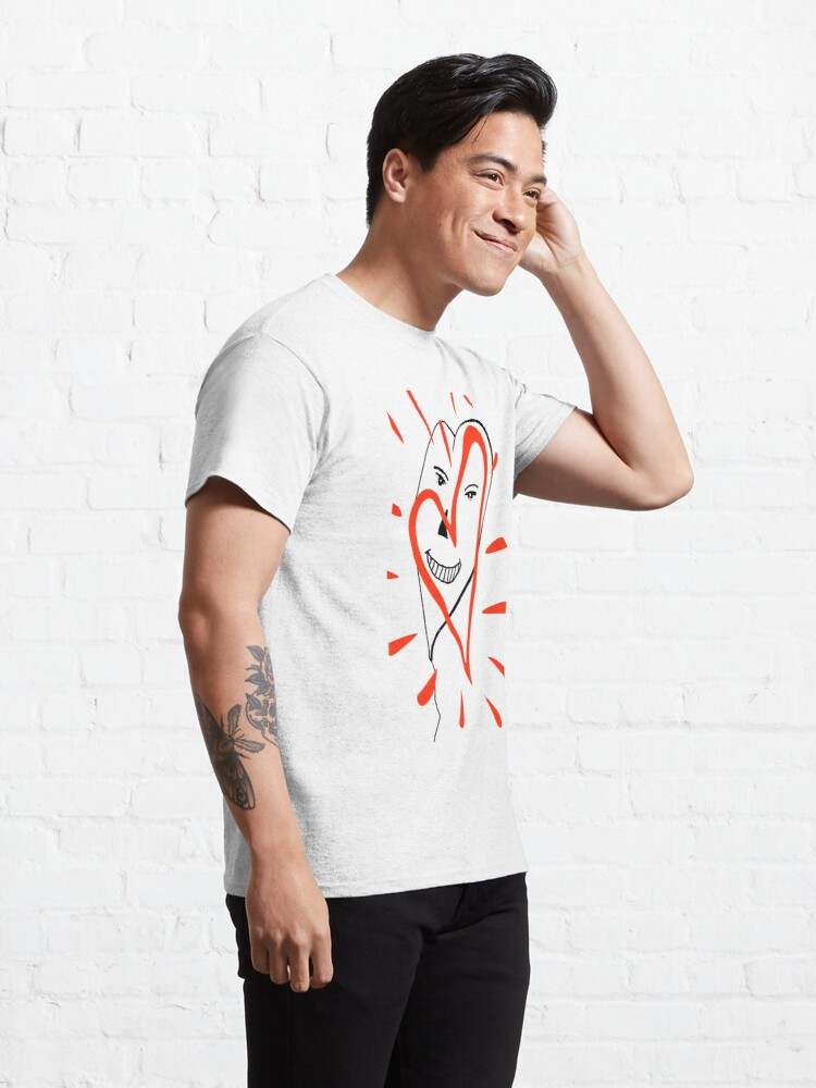 Keith Haring Smiling Heart Tee Shirt, Cool Guy Face With Heart T-Shirt#4