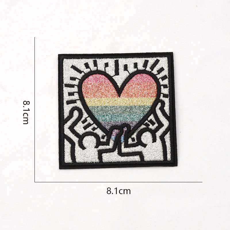 Keith Haring Transparent Heart Cloth Crafts Iron-On Sewing Patch#1