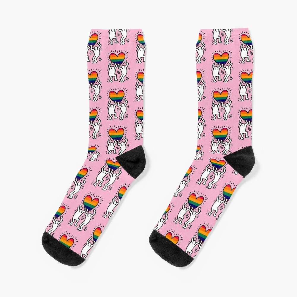 Keith Haring Socks, Two Pink Wall Socks#1